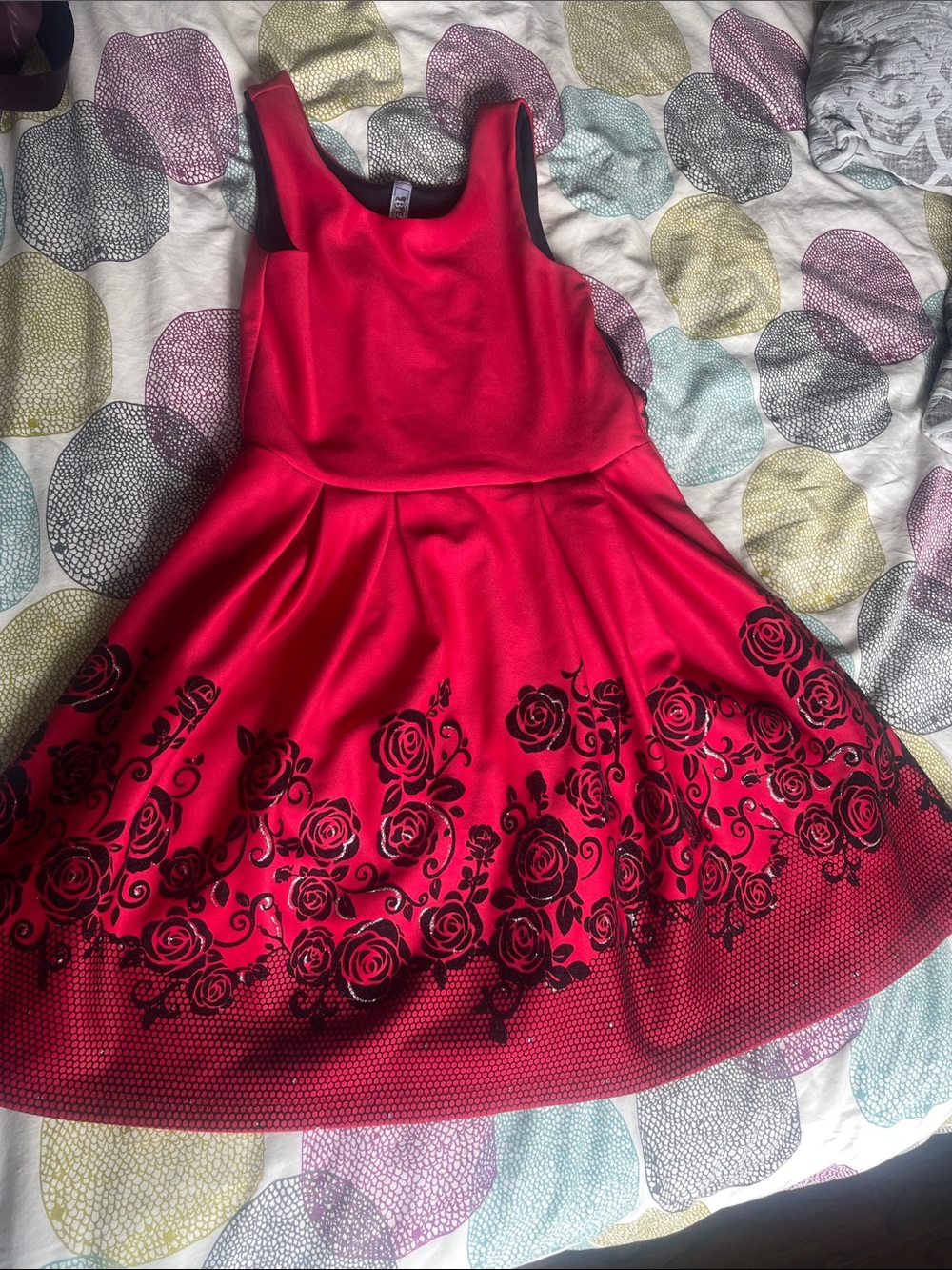 Beautees Red Dress with Black Floral Border